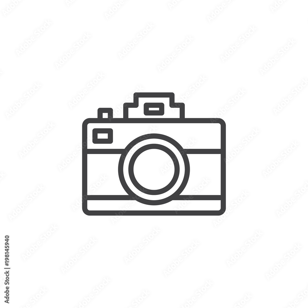 Photo camera outline icon. linear style sign for mobile concept and web design. Photographic camera simple line vector icon. Symbol, logo illustration. Pixel perfect vector graphics Photo camera outline icon. linear style sign for mobile concept and web design. Photographic camera simple line vector icon. Symbol, logo illustration. Pixel perfect vector graphics