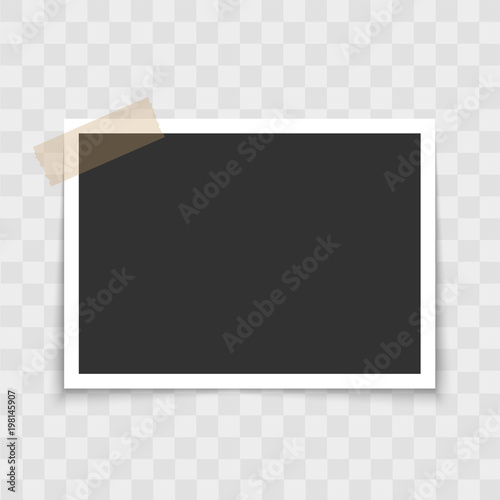 Photo frame with sticky tape on transparent background. vector.