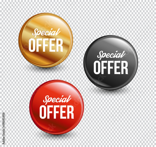 Special offer circle banners on transparent background. Vector illustration.