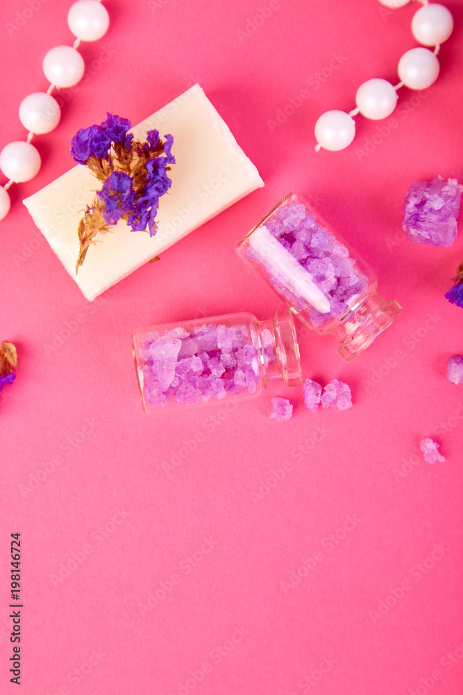 Spa concept. Aromatic candles, soap beauty and Spa cosmetic
