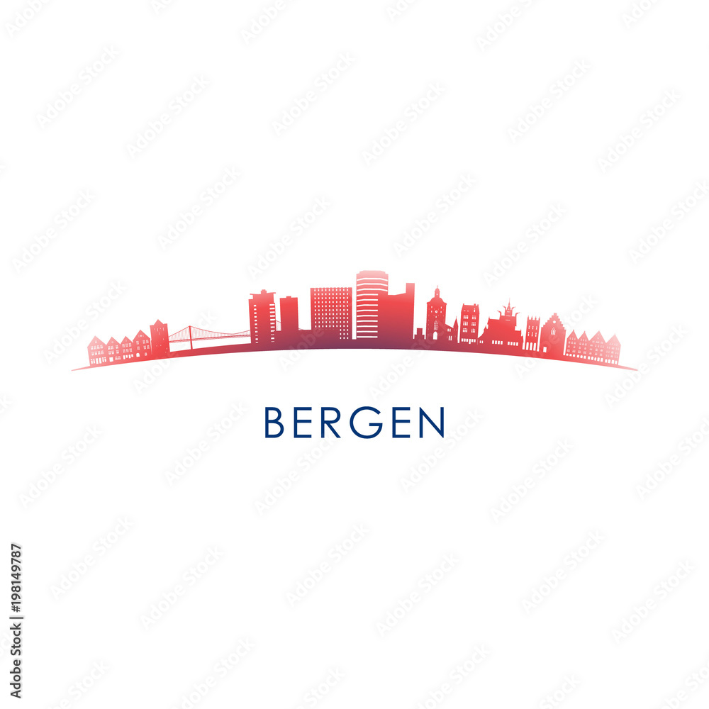 Bergen skyline silhouette. Vector design colorful illustration.