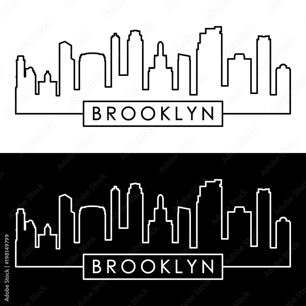 Fototapeta premium Brooklyn, New York city skyline. Linear style. Editable vector file.