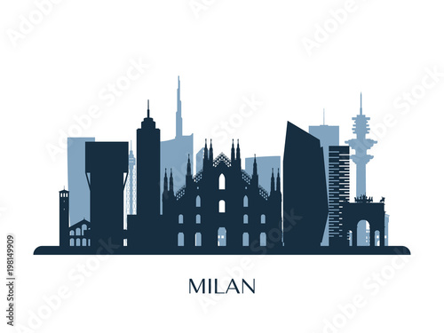 Milan skyline, monochrome silhouette. Vector illustration. photo