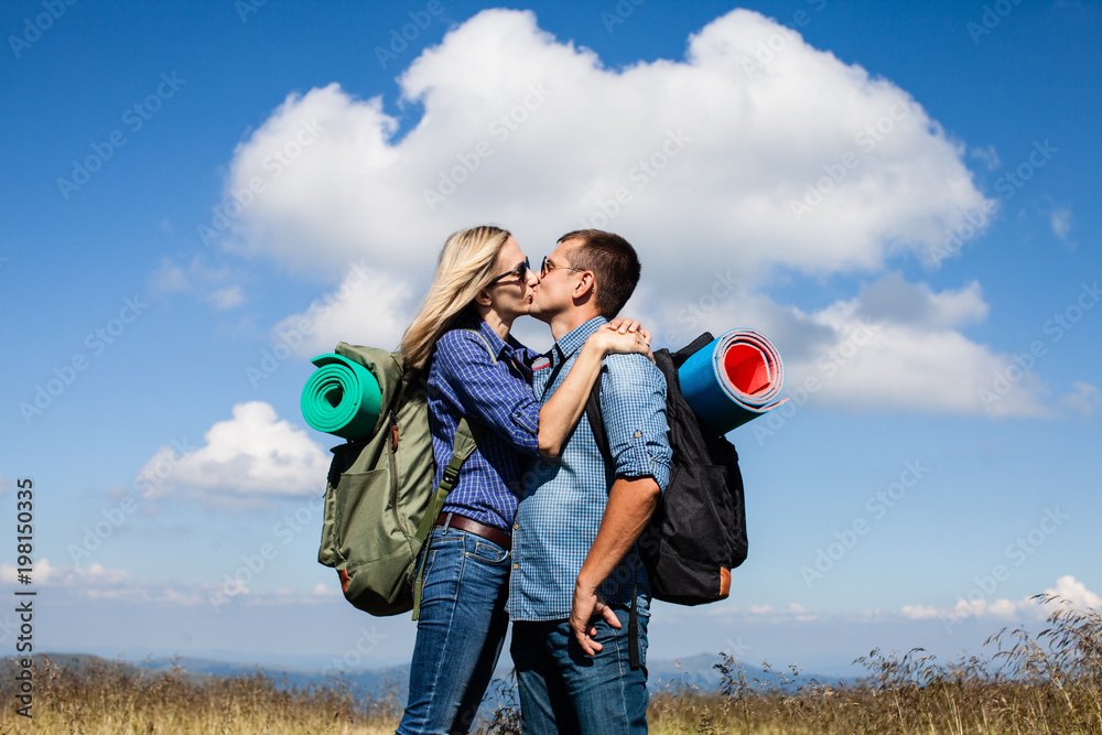 Romantic kiss while traveling