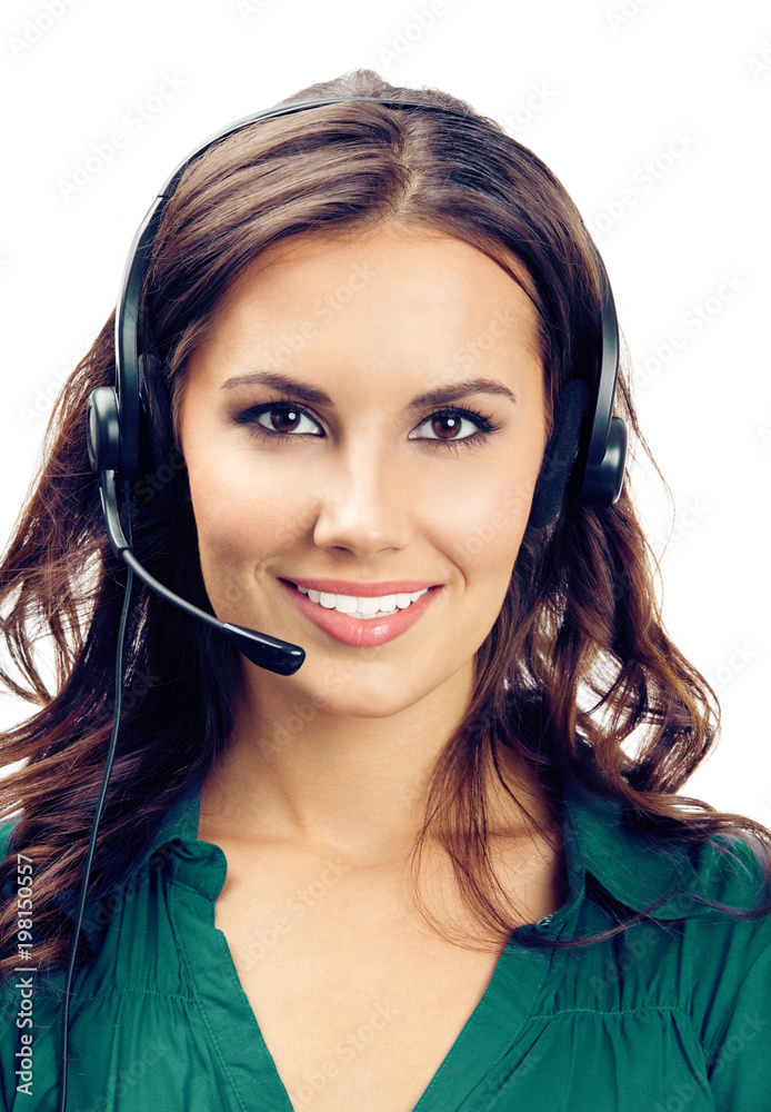 Support phone operator in headset, isolated Support phone operator in headset, isolated
