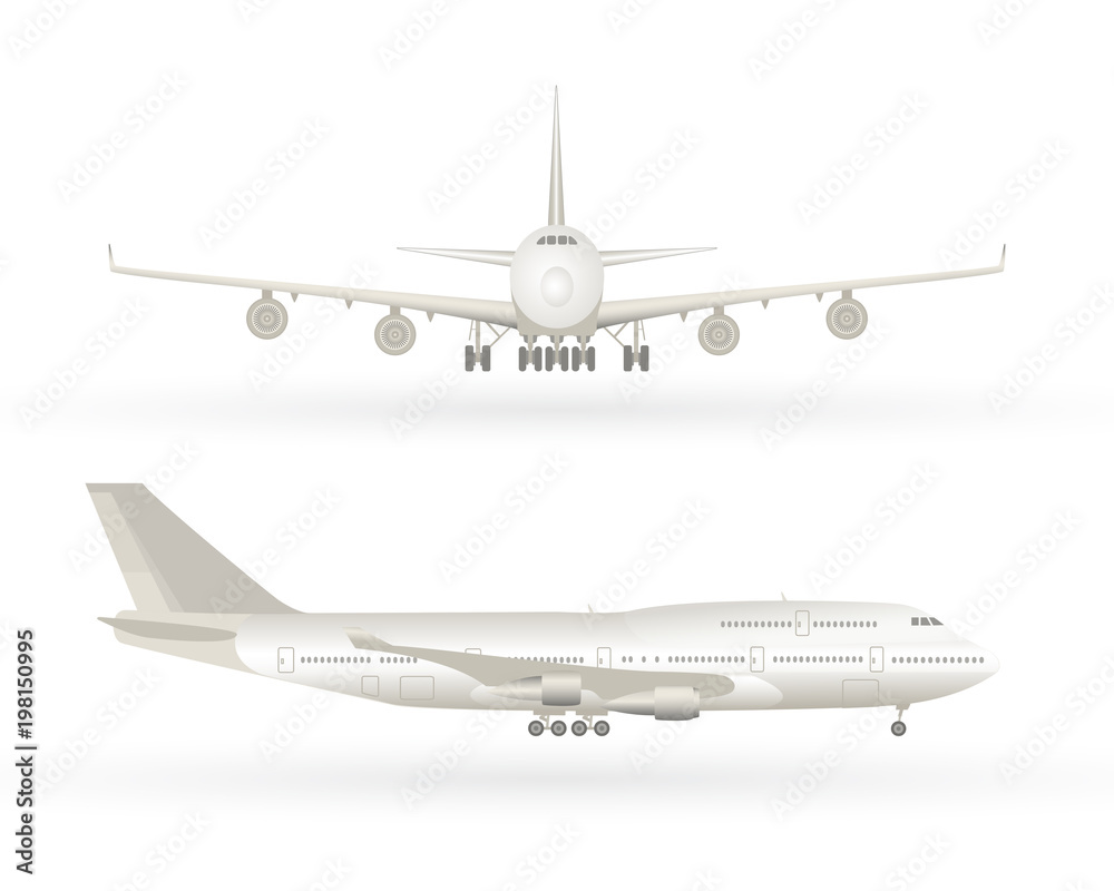 Big commercial jet airplane. Airplane in profile, from the front view. Aeroplane isolated. Aircraft vector illustration. Airline Concept Travel Passenger plane set. Jet commercial airplane. Big commercial jet airplane. Airplane in profile, from the front view. Aeroplane isolated. Aircraft vector illustration. Airline Concept Travel Passenger plane set. Jet commercial airplane.
