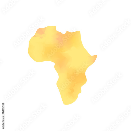 Watercolor texture orange Africa continent map, vector illustration