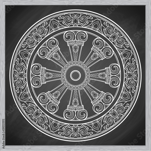 Dharma wheel logo icon. Buddhism sacred lotus flower symbol. Dharmachakra,  eight petals. Vector illustration isolated on white background 3795196  Vector Art at Vecteezy