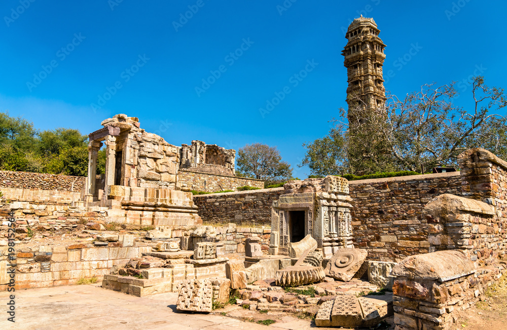 Fortifications of Chittor Fort in Chittorgarh city of India