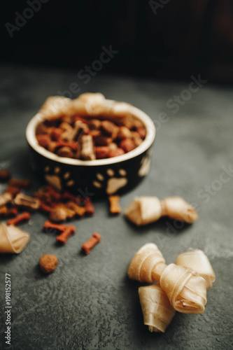 Dry pet food in bowl