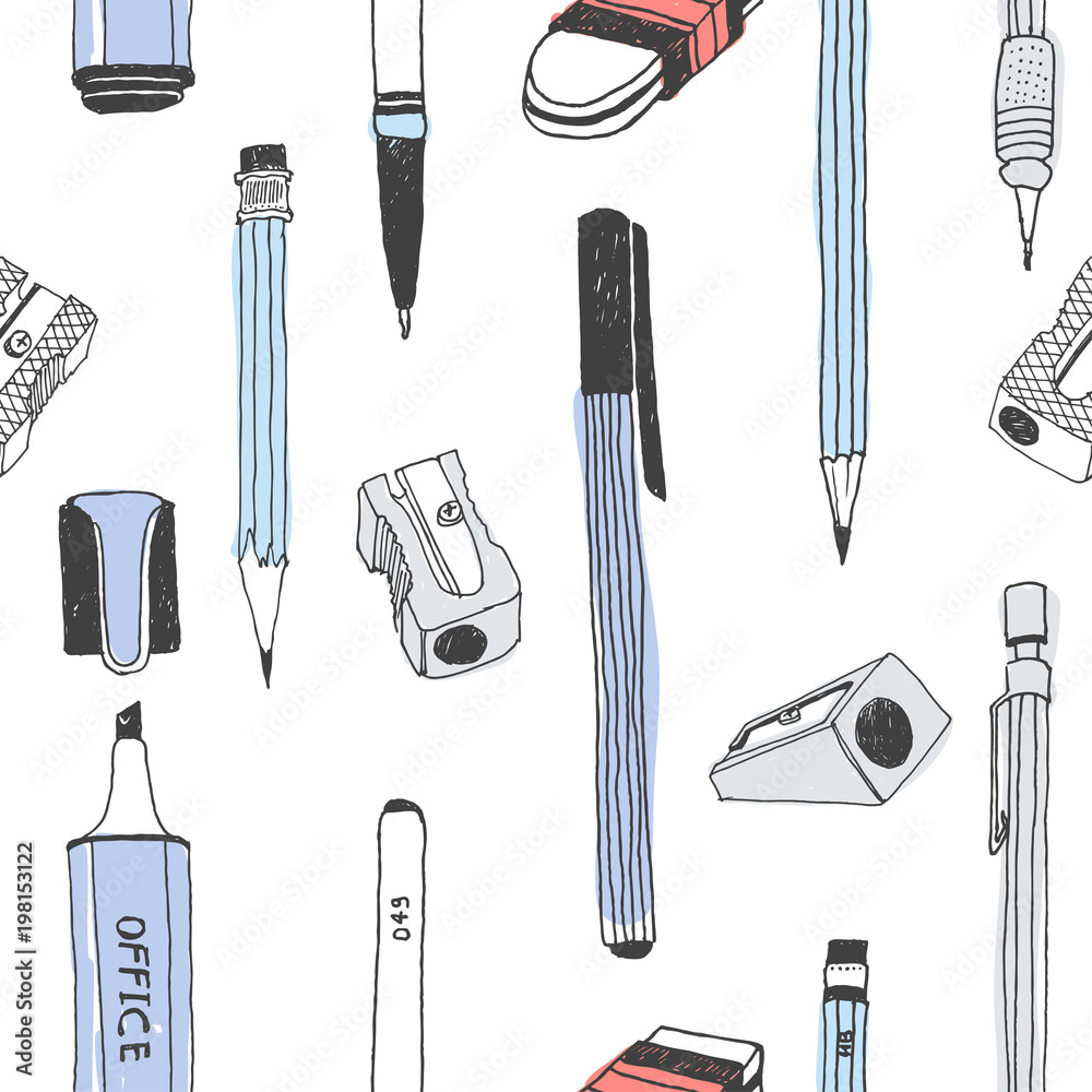 Obraz premium Hand drawn stationery seamless pattern