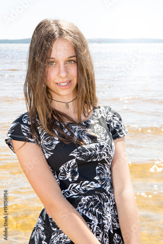 New beauty teenager Beauty Girl On Beach With Dress Black And White Cute Beautiful Teenager Woman Stock Photo Adobe