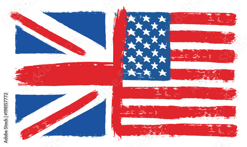 United Kingdom Flag & United States of America Flag Vector Hand Painted with Rounded Brush