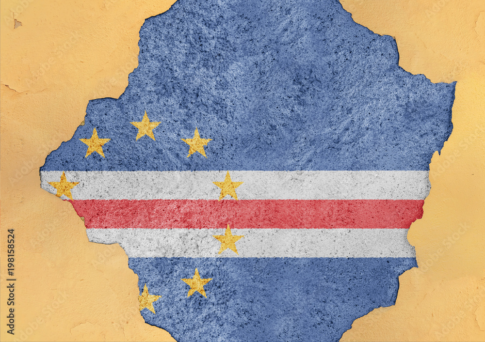 Cape Verde flag in big concrete cracked hole and broken material facade structure