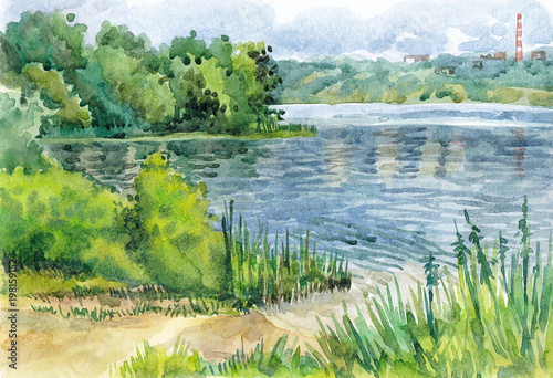 Obraz na płótnie Akwarela, ręcznie rysowane lato krajobraz