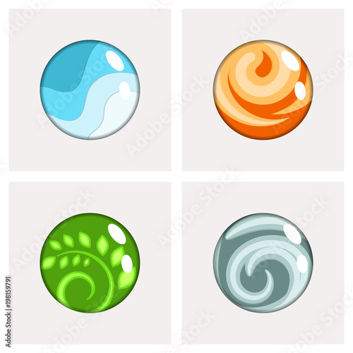 Four elements round badges vector.