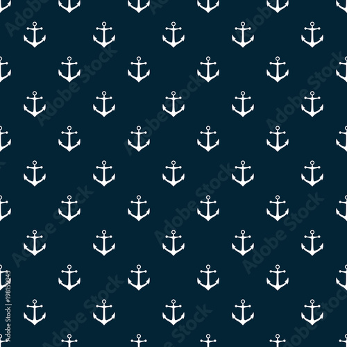 Seamless pattern with icons of anchors on a blue background