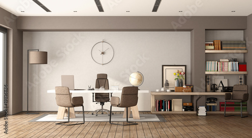 White and brown modern office