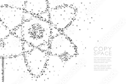 Abstract Geometric polygon square box and Triangle pattern Atom symbol shape, Science concept design black and white color illustration isolated on white background with copy space