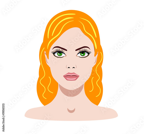 Vector illustration with a face of girl with red hair for spa salons and cosmetology