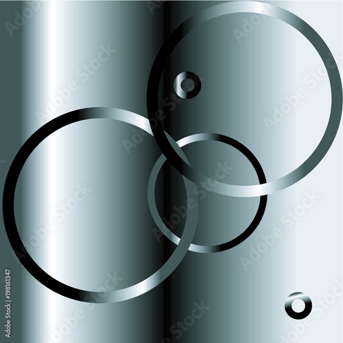 Vector design of shining glossy silver or black circles on gradient black and white background