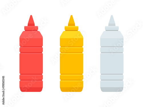 Ketchup, mustard and mayonnaise  bottle isolated on white background. Vector illustration