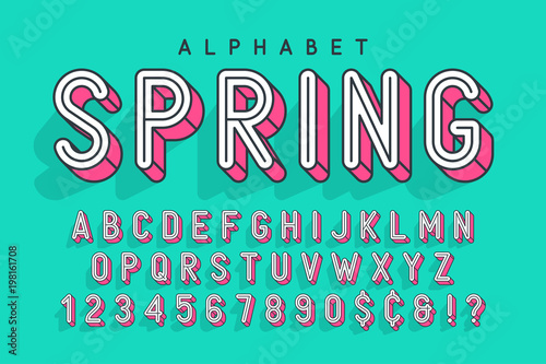 Condensed display font popart design, alphabet, letters and numb