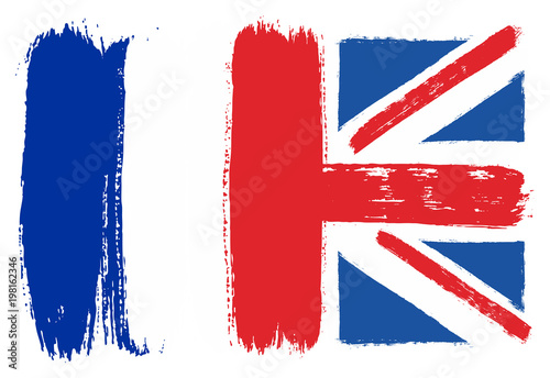 France Flag & United Kingdom Flag Vector Hand Painted with Rounded Brush