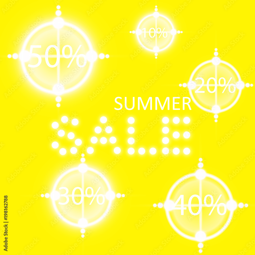 Summer sale glowing neon sign with target on the red background
