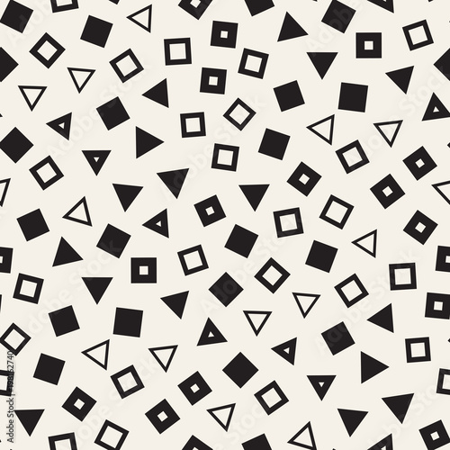 Seamless primitive jumble minimalism patterns. Randomly scattered geometric shapes. Abstract background design