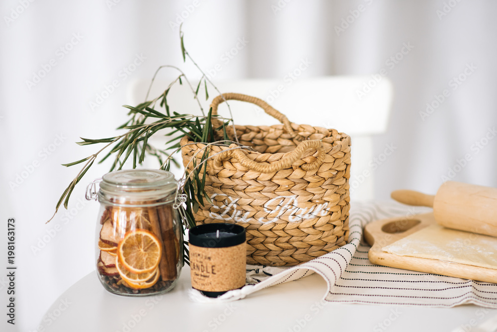 Home table setting - kitchen interior, selection focus Home table setting - kitchen interior, selection focus