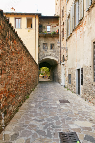 Bergamo, Italy - August 18, 2017: Quiet and narrow streets of the old town of Bergamo. © makam1969