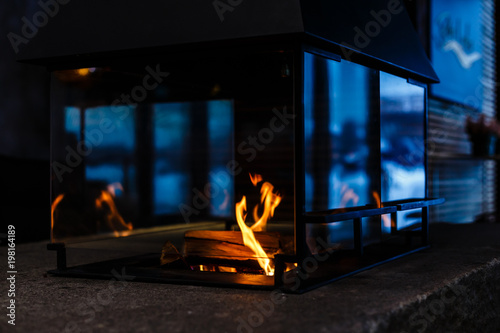 Close-up and transparency in a fireplace.