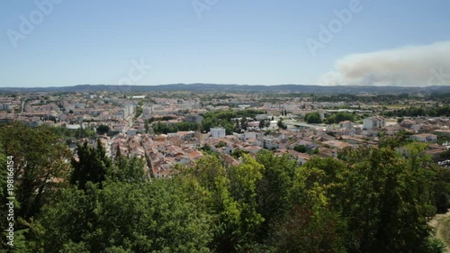 Aerial view of Tomar from Tomar Castle, Portugal, Europe. Tomar city skyline with Praca da Republica, the main square with Town Hall and Church of Saint John the Baptist. photo