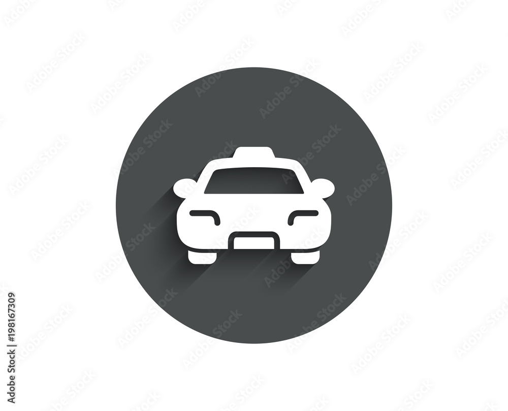 Taxi simple icon. Client transportation sign. Passengers car symbol. Circle flat button with shadow. Vector Taxi simple icon. Client transportation sign. Passengers car symbol. Circle flat button with shadow. Vector