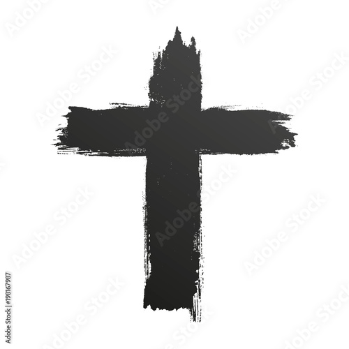 Hand drawn black grunge cross icon, simple Christian cross sign, hand-painted cross