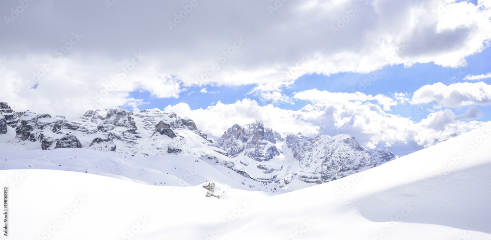 the peaks of the Alps in winter with soft snow