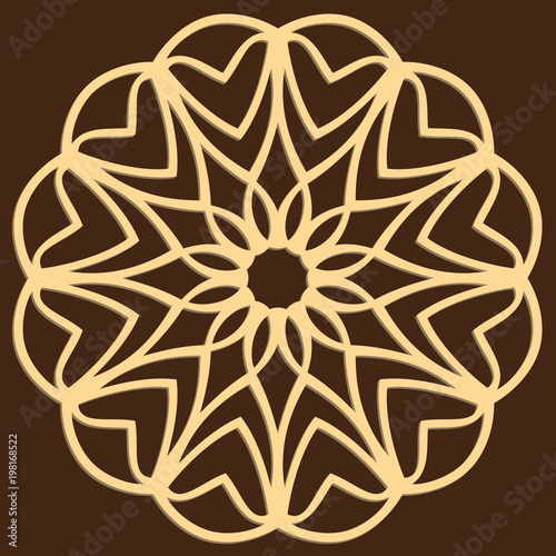 DIY laser cutting pattern. Jigsaw die cut ornament. Islamic cutout silhouette stencil. Fretwork round panel. Vector coaster for paper cutting, scrapbook and woodcut.