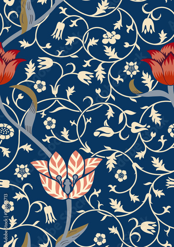Vintage floral seamless pattern on dark background. Vector illustration.