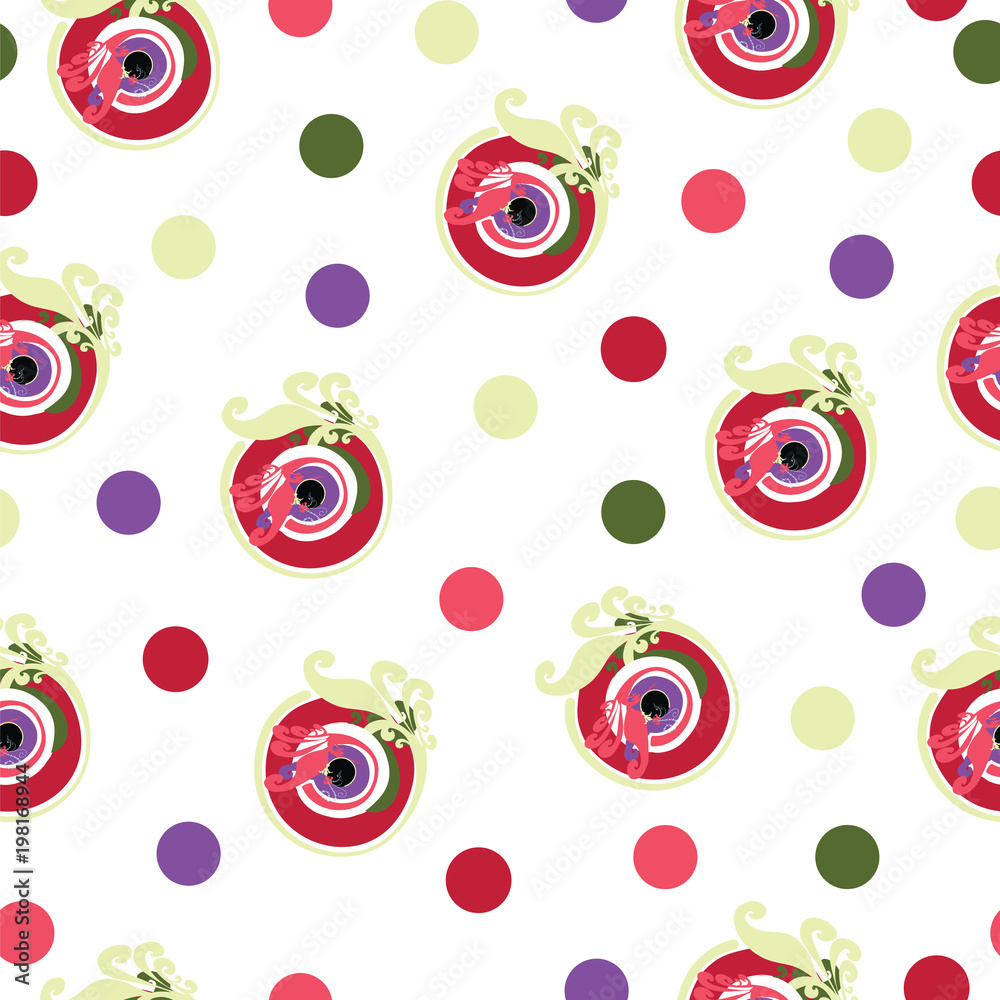 seamless pattern with evil eye vector and polka dots in multiple colors seamless pattern with evil eye vector and polka dots in multiple colors