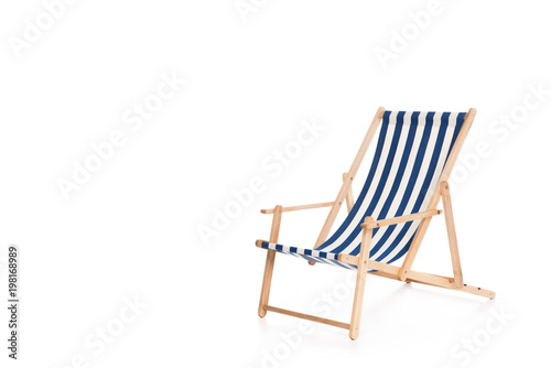 one striped beach chair  isolated on white