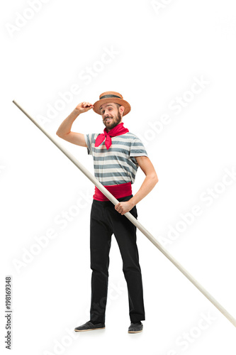 Fototapet Caucasian man in traditional gondolier costume and hat