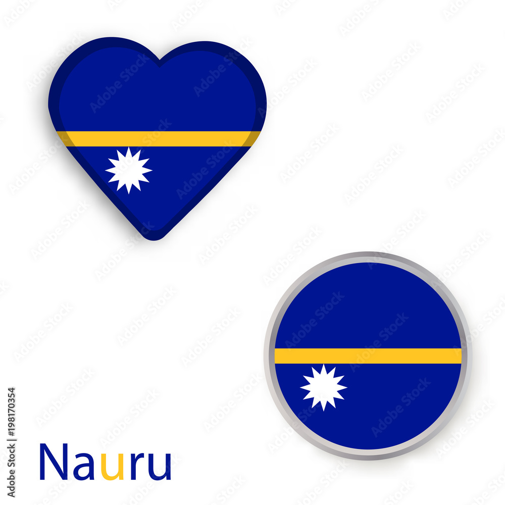 Fototapeta premium Heart and circle symbols with flag of Republic of Nauru.