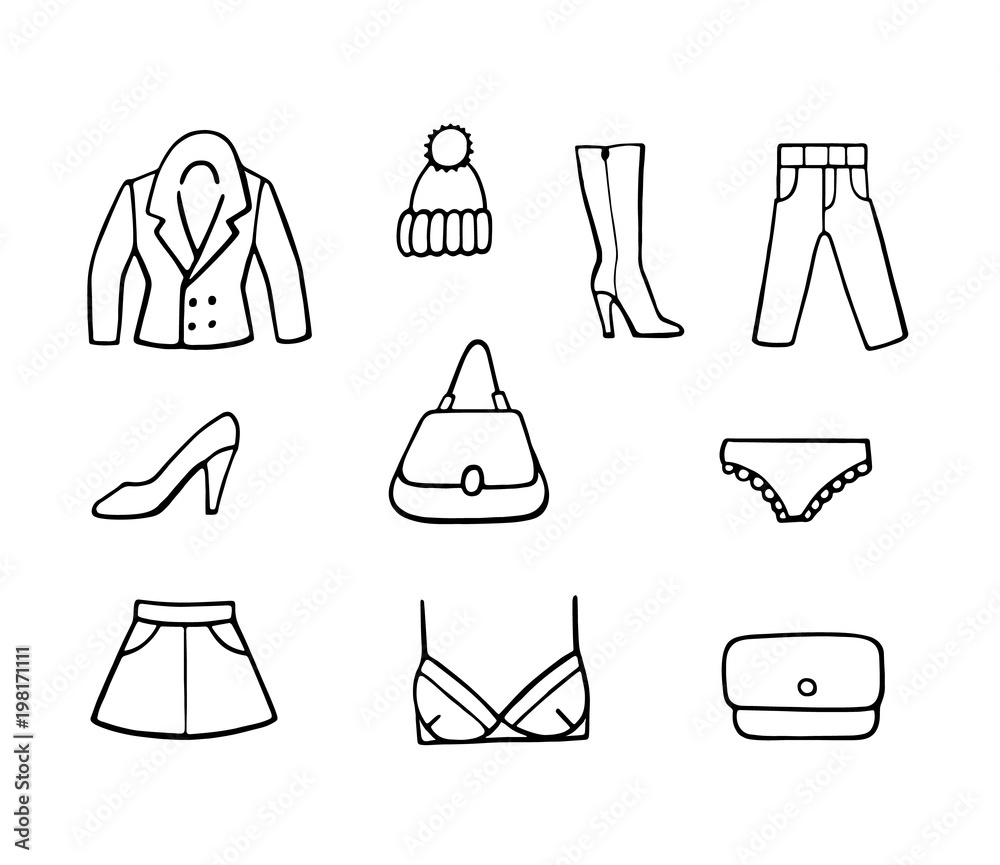 Hand drawn collection of fashion icons Hand drawn collection of fashion icons