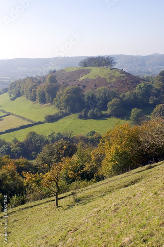 England, Cotswolds, Gloucestershire, Uley Bury, autumn colour view from hilltop
