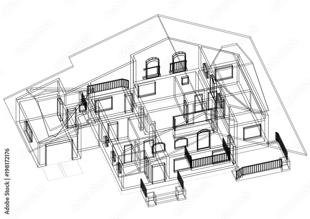 House 3D blueprint - isolated House 3D blueprint - isolated