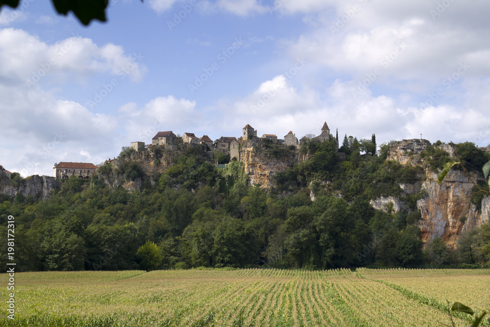 View of the rural hilltop village of Calvignac, The Lot, Midi-Pyrenees, France, Europe