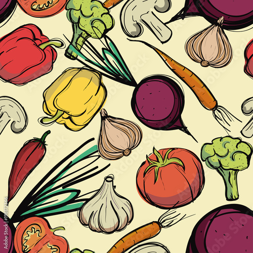 Assorted vegetables seamless pattern