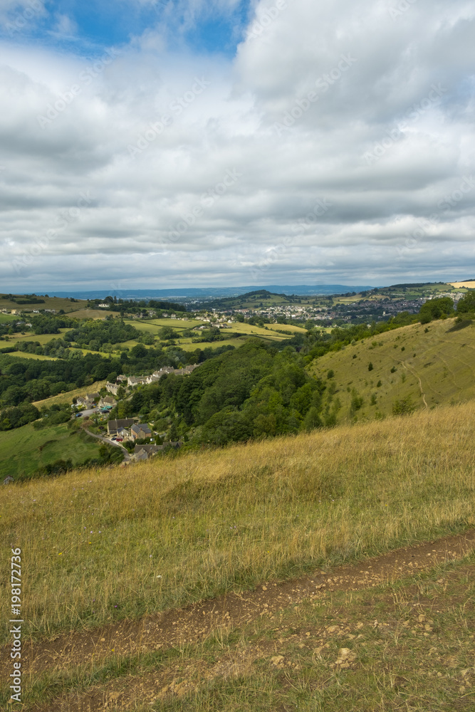 Summer view from Rodborough Common in The Cotswolds, over the Severn Vale towards the Forest of Dean beyond, Gloucestershire, UK Summer view from Rodborough Common in The Cotswolds, over the Severn Vale towards the Forest of Dean beyond, Gloucestershire, UK