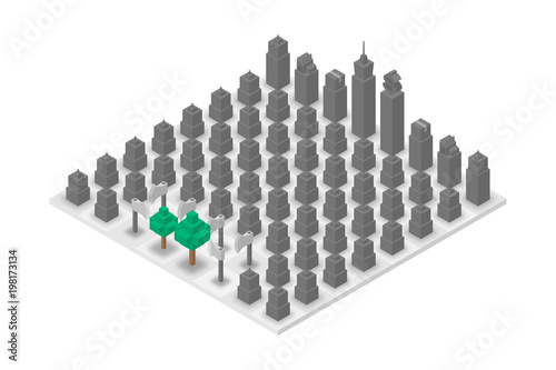 Abstract Forest and Building chess 3D isometric virtual, World Environment Day concept design illustration isolated on white background